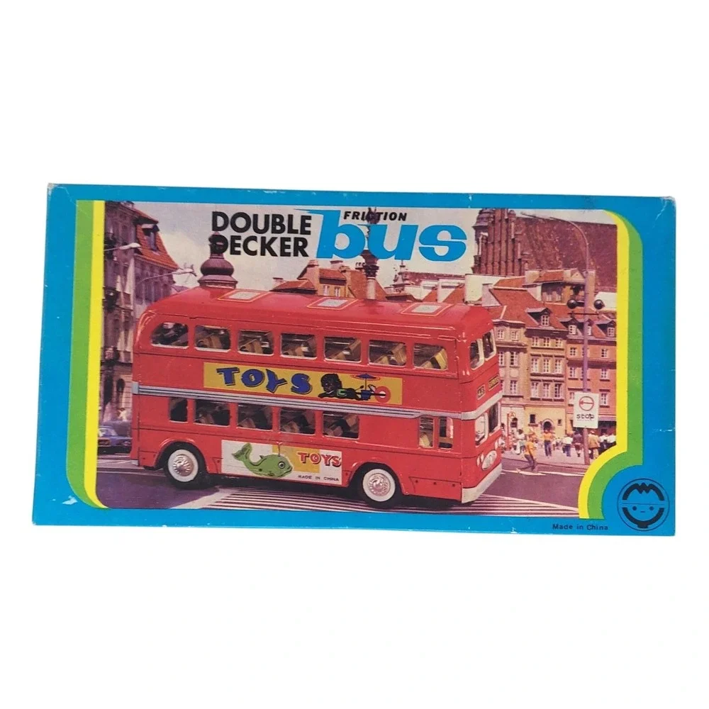 Vintage Friction Powered Toys Tin Double Decker Bus